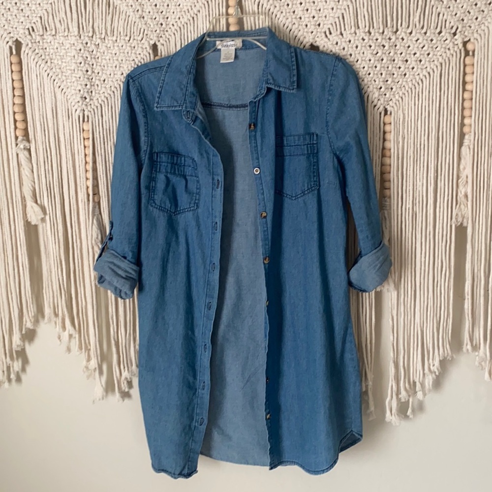 Denim jean button down collared dress oversized shirt